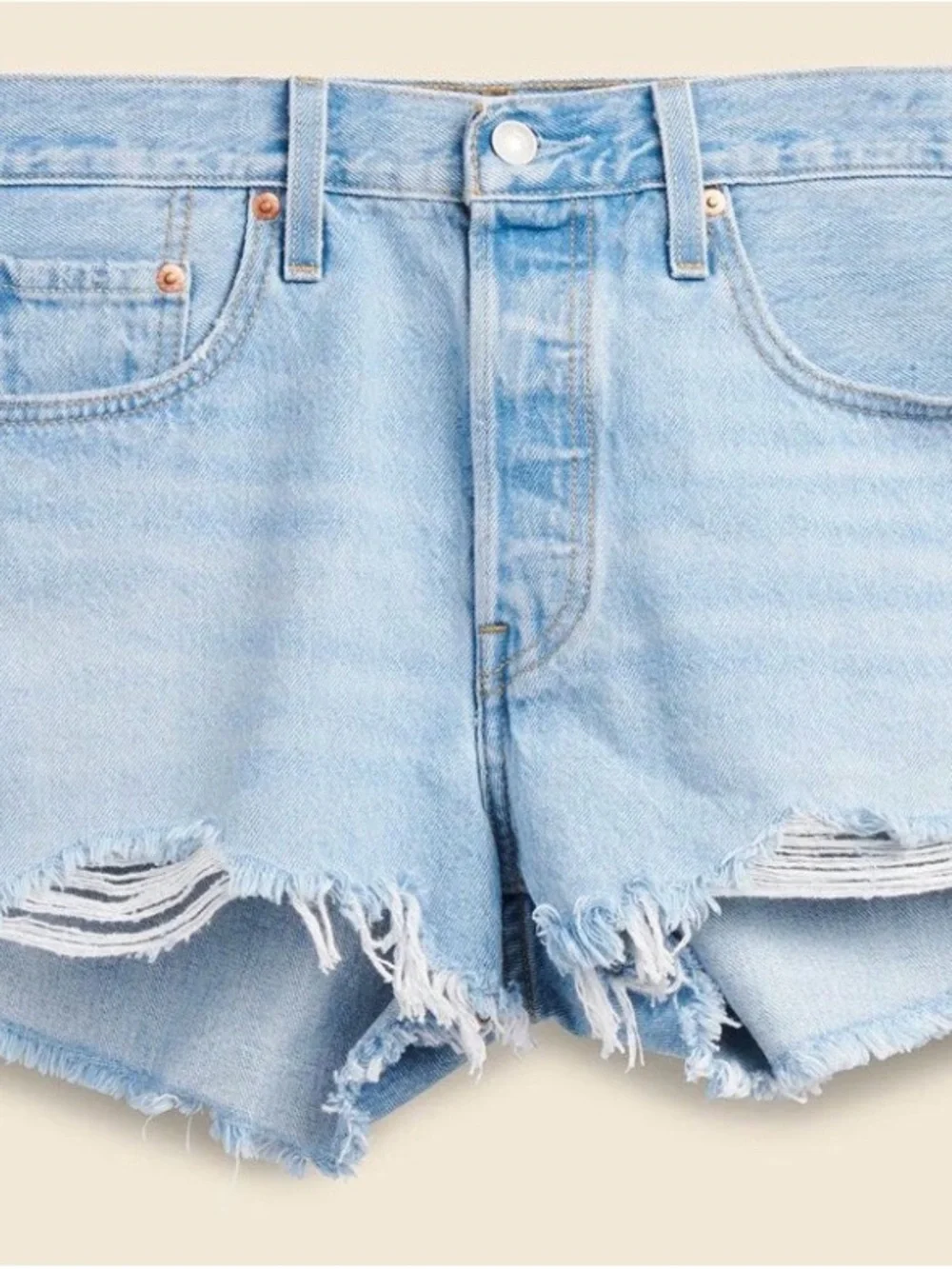 Levi's 501 “Capital E” Light Blue High-Rise Frayed Hem Denim Shorts Waist 29 - Picture 13 of 13